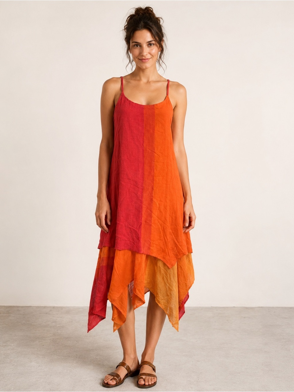 SHIVA SHANKAR Orange Sleeveless High Low cotton lightweight Sundress Large